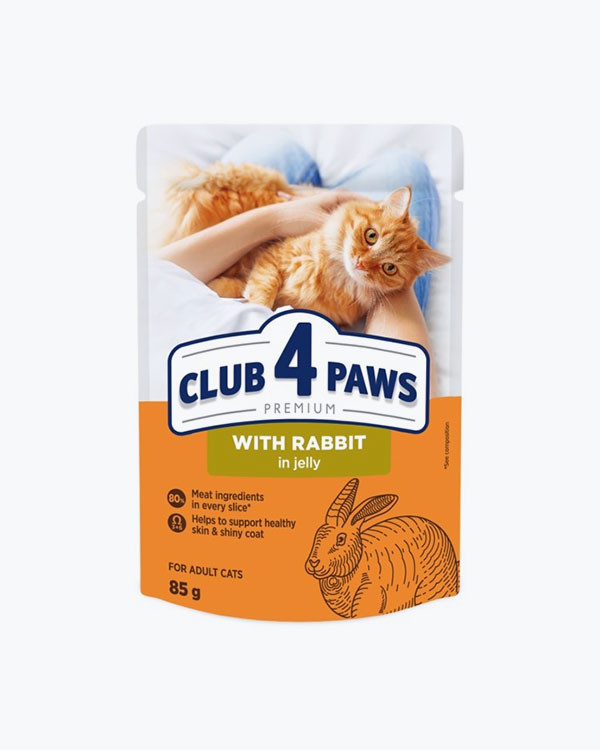 Вологий корм Club 4 Paws для дорослих котів, з кроликом у желе, 85 г, пауч