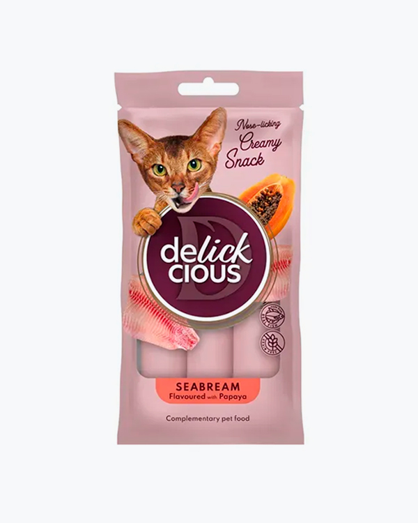 Крем-лакомство для кошек Delickcious Seabream Flavoured with Papaya, дорадо с добавлением папайи, (4*15 г)
