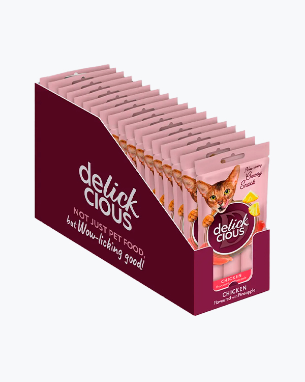 Крем-ласощі для котів Delickcious Chicken with Pineapple, курка з додаванням ананасу, (4*15 г), 18 шт