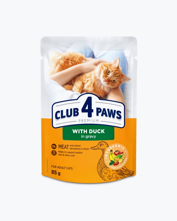 Вологий корм  Club 4 Paws для котів, з качкою в соусі, 85 г, пауч