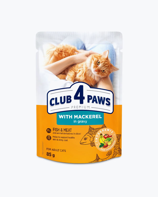 Вологий корм  Club 4 Paws для котів, з макреллю в соусі, 85 г, пауч