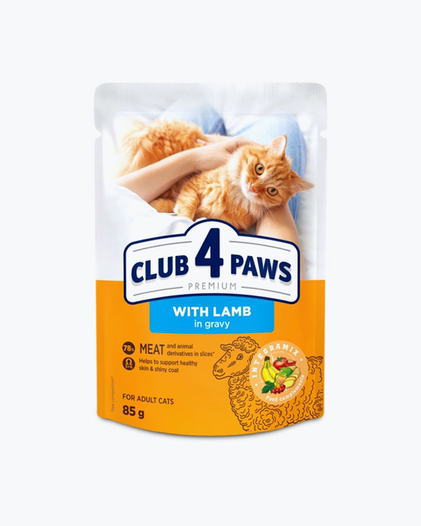 Влажный корм Club 4 Paws для кошек, с ягненком в соусе, 85 г, пауч