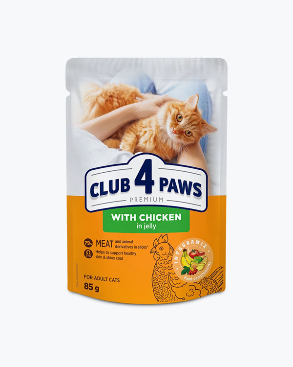 Вологий корм Club 4 Paws для котів, з куркою в желе, 85 г, пауч