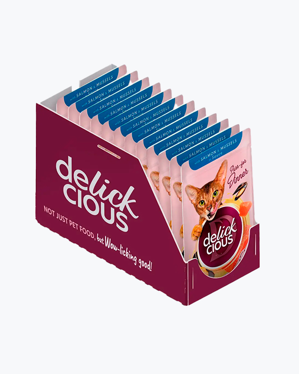 Вологий корм для котів Delickcious with Salmon & Mussels in Sauce, з лососем і мідіями в соусі, 85 г, (12 шт)