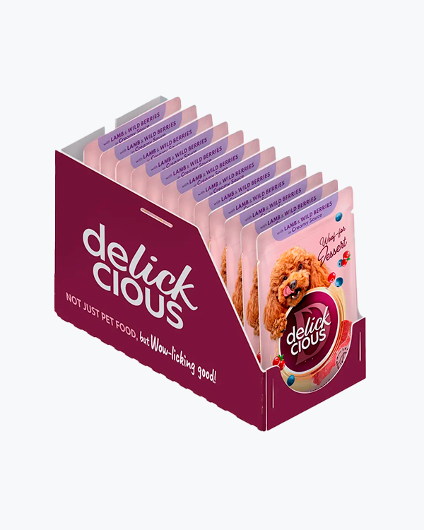 Влажный корм для собак Delickcious with Lamb & Wild Berriess, хлопья с ягненком и ягодами, 85 г, (12 шт)