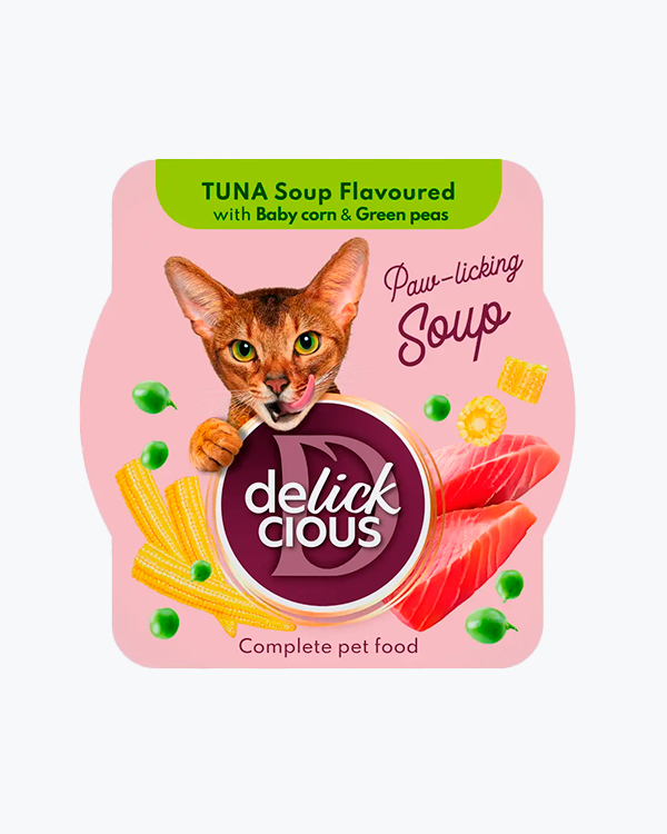 Суп для котів Delickcious Tuna Soup with Baby corn & Green peas, з тунцем, кукурудзою та горошком, 85 г