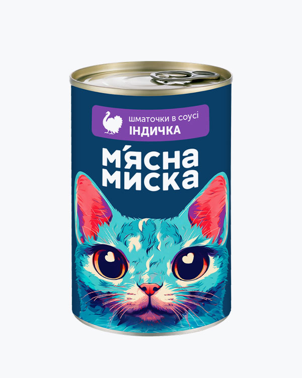 Влажный корм Мясная Миска для взрослых кошек, кусочки в соусе с индейкой, 415 г