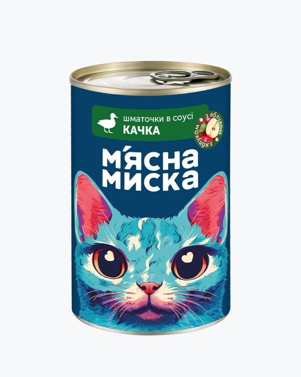Вологий корм М'ясна Миска для дорослих котів, шматочки в соусі з качкою і яблуками, 415 г