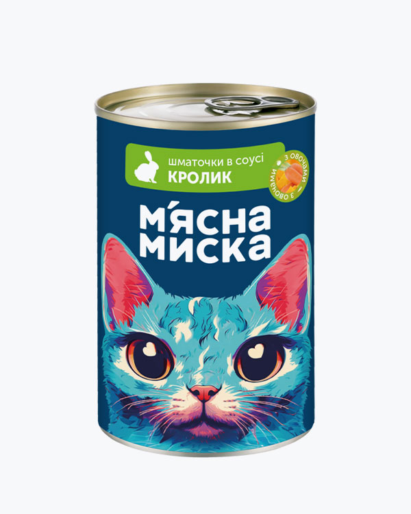 Вологий корм М'ясна Миска для дорослих котів, шматочки в соусі з кроликом і овочами, 415 г