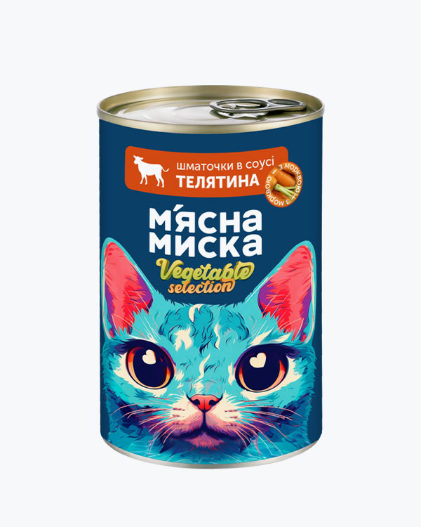 Влажный корм Мясная Миска Vegetable Selection для взрослых кошек, кусочки в соусе с телятиной и морковью, 415 г
