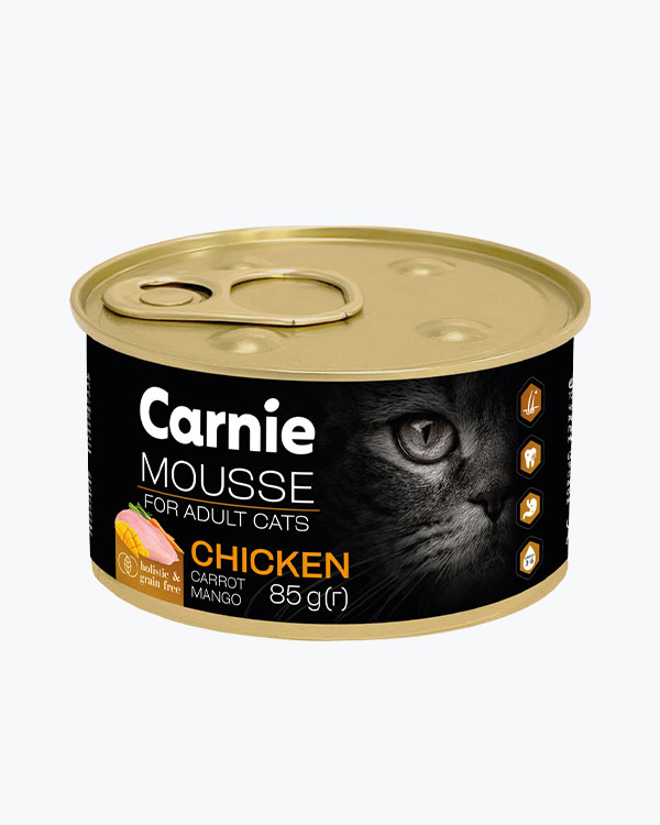 Вологий корм Carnie для дорослих котів, м'ясний мус з куркою, манго, морквою та желе, 85 г