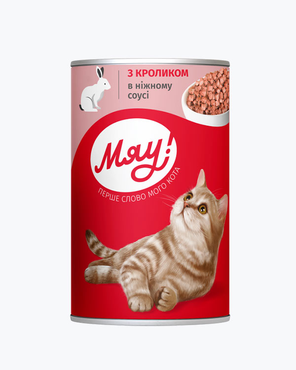Вологий корм Мяу для котів, кроликом в ніжному соусі, 415 г