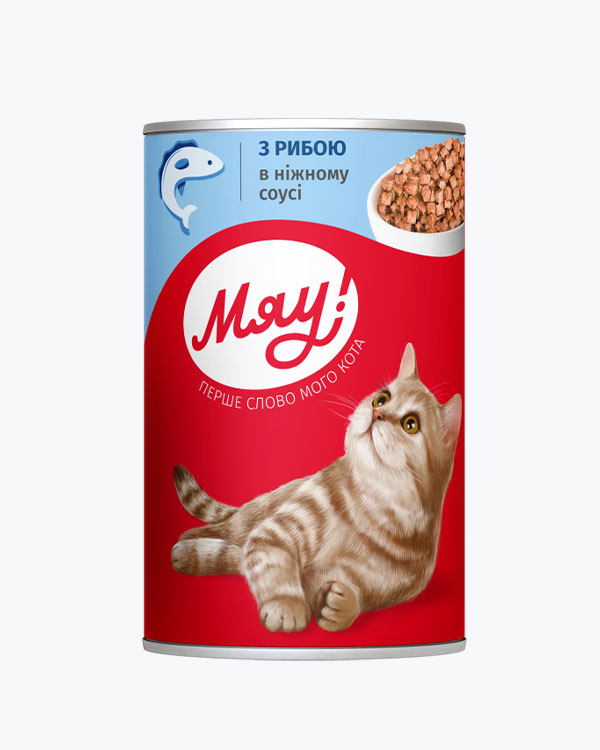 Вологий корм Мяу для котів, рибою в ніжному соусі, 415 г