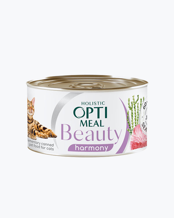 Вологий корм Optimeal Beauty Harmony для котів, смугастий тунець з морськими водоростями в желе, заспокійливий ефект, 70 г