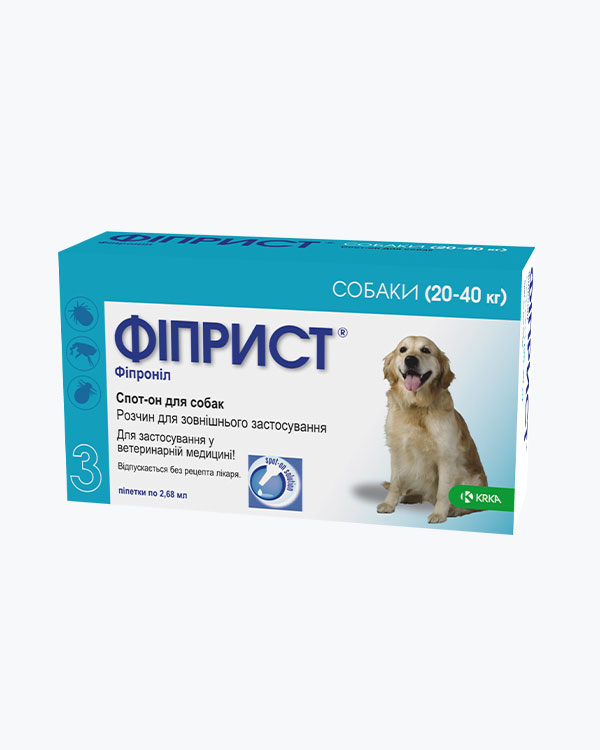 Капли Фиприст Спот Он, от блох и клещей, для собак весом от 10 до 20 кг, 2.68 мл, 1 пипетка