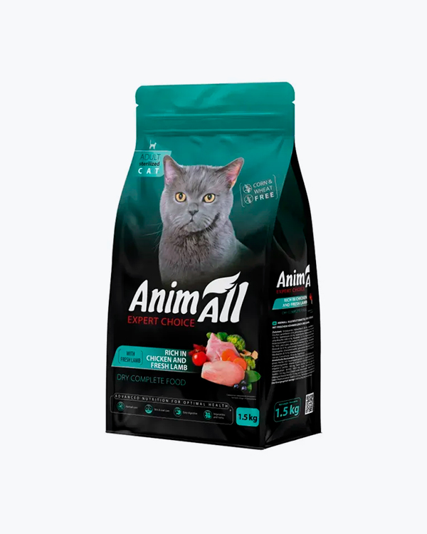 Сухой корм Animall, для стерилизованных кошек, с курицей и свежей ягнятиной, 1.5 кг