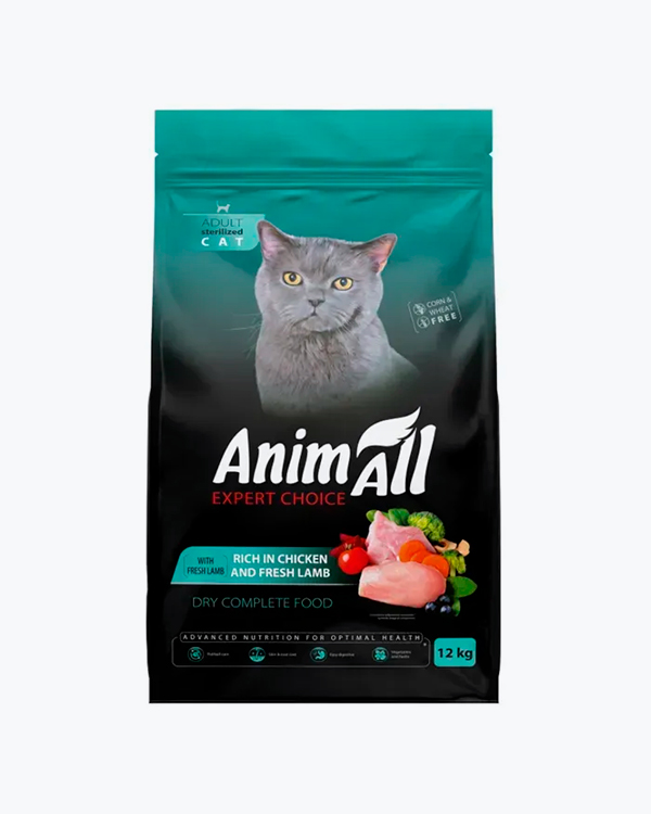 Сухой корм Animall, для стерилизованных кошек, с курицей и свежей ягнятиной, 12 кг