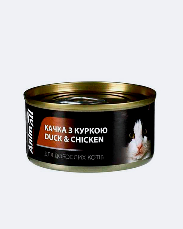 Вологий корм AnimAll, для котів, мікс паста з м’яса качки та смужок курки, 80 г