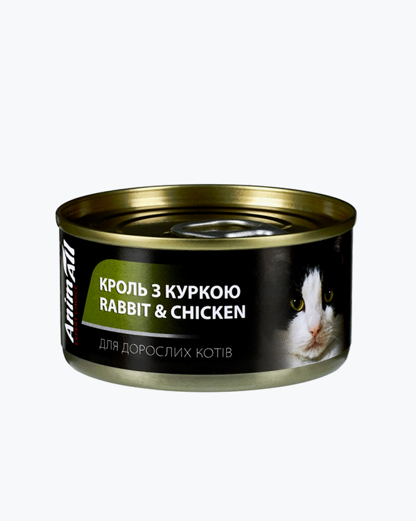 Вологий корм AnimAll, для котів, мікс паста з м'яса кролика та смужок курки, 80 г