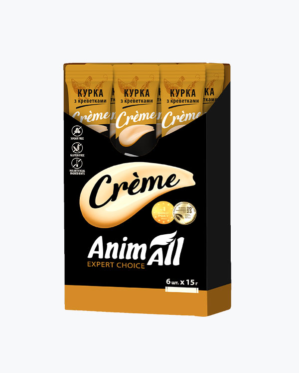 Лакомство AnimAll Сrème для кошек, со вкусом курицы с креветками, 6 х 15 г