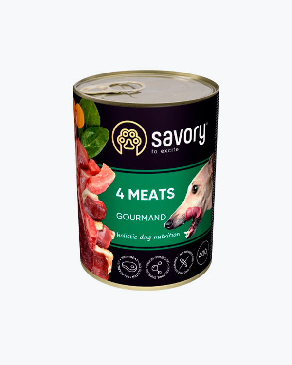 Влажный корм Savory Dog Gourmand 4 meats, для взрослых собак, с четырьмя видами мяса, 400 г