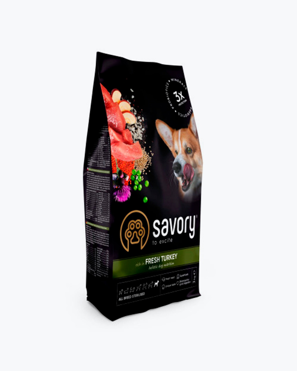 Сухой корм Savory All Breed Sterilised Rich In Fresh Turkey для стерилизованных собак, с индейкой, 3 кг