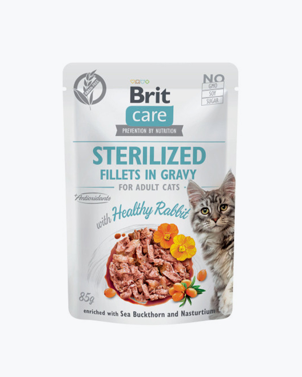 Корм вологий Brit Care Fillets in Gravy Healthy Rabbit Sterilized для стерилізованих котів, філе в соусі з кроликом, 85г