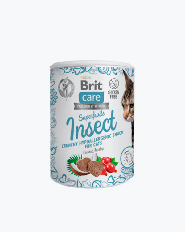 Ласощі Brit Care Superfruits Snack Insect для котів, гіпоалергенні, з комахами кокосом і шипшиною, 100 г
