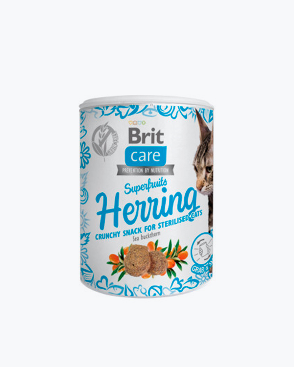 Лакомство Brit Care Superfruits Snack Herring для стерилизованных кошек, со сельдью и облепихой, 100 г