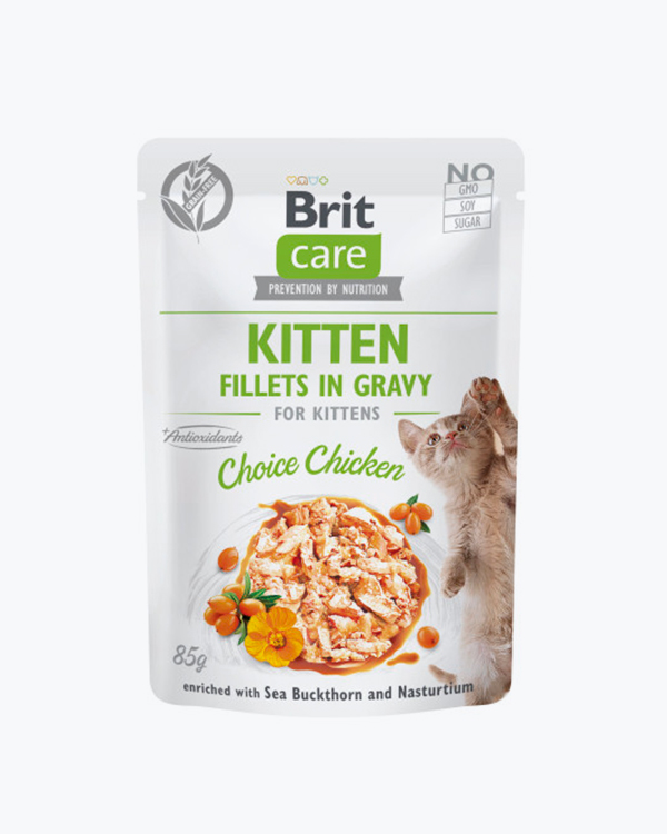 Вологий корм Brit Care Fillets in Gravy Choise Chicken Kitten для кошенят, філе в соусі з куркою, 85 г, пауч