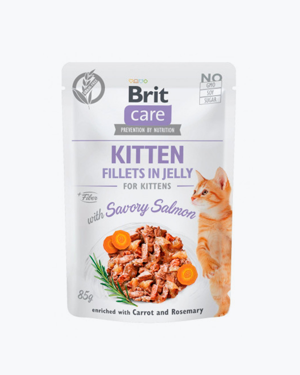 Вологий корм Brit care Fillets In Jelly Savory Salmon Kitten для кошенят філе в желе з лососем, 85 г