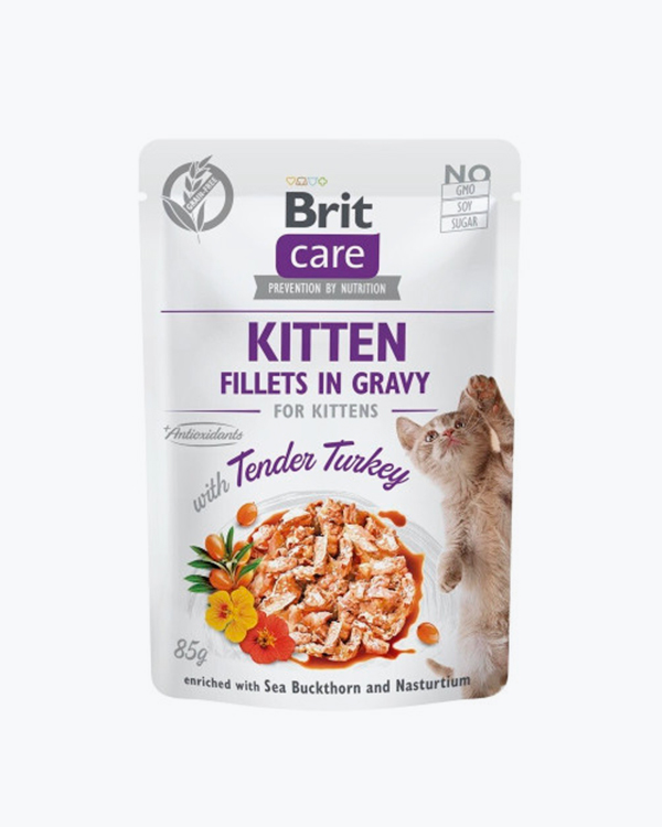 Вологий корм Brit Care Fillets In Gravy Tender Turkey Kitten для коят, філе в соусі з індичкою, 85 г