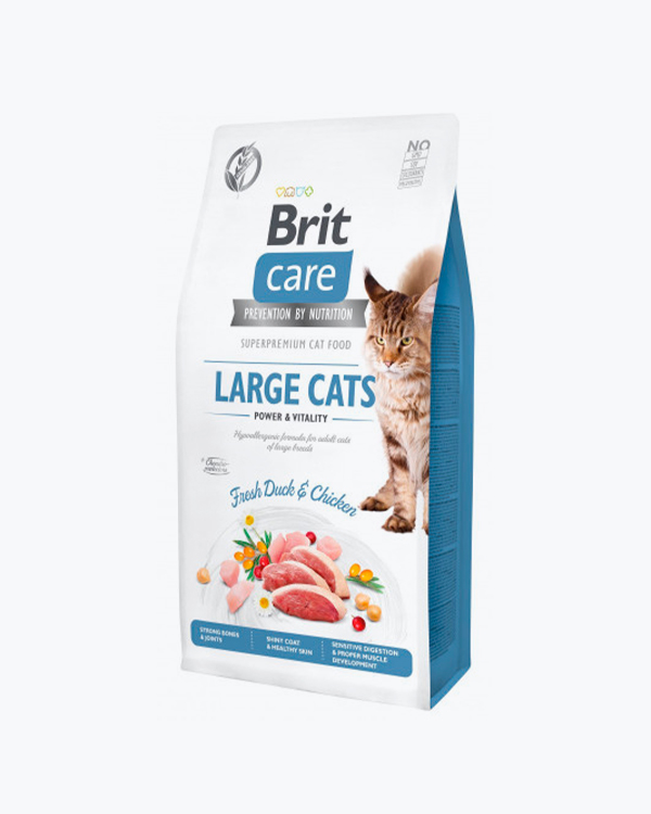 Корм сухой Brit Care Cat Grain Free Large Power Vitality для взрослых кошек, больших пород, с уткой и курицей, 7 кг