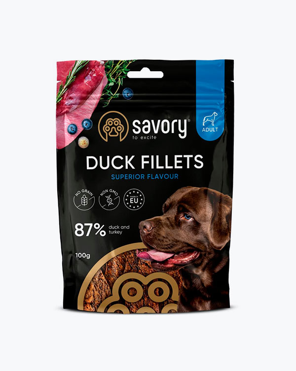 Джерки Savory Fillet Turkey With Duck для собак, филе индейки с уткой, 100 г