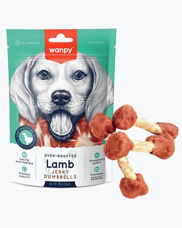 УЦЕНКА - Лакомство WANPY Lamb Jerky Dumbell для собак, кость-гантель с вяленым ягненком, 100 г