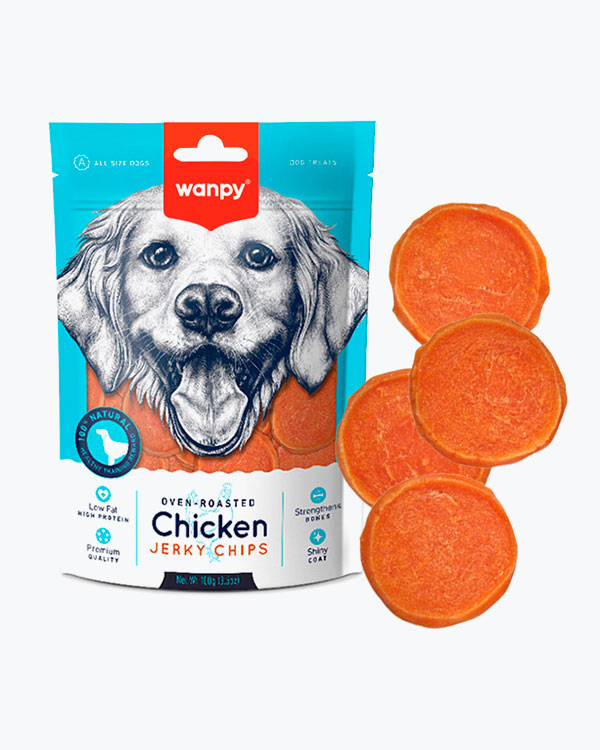 УЦЕНКА - Лакомство WANPY Chicken Jerky Chips для собак, чипсы куриные вяленые, 100 г