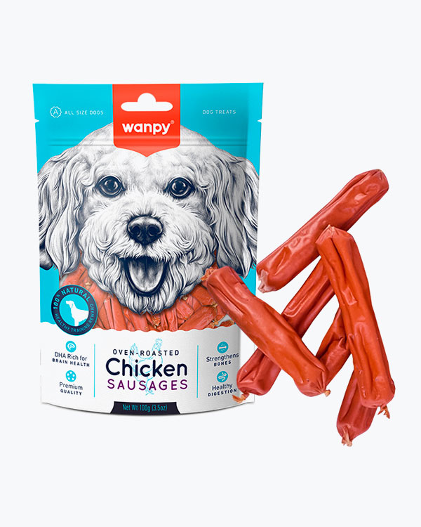 УЦІНКА - Ласощі WANPY Chicken Sausages для собак, сосиски курячі, 100 г