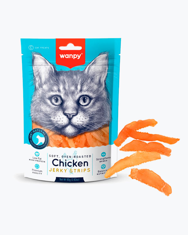 УЦІНКА - Ласощі WANPY  Soft Chicken Jerky Strips для котів, філе курки в'ялене, смужки, 80 г