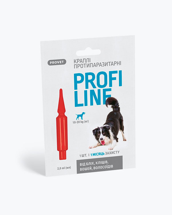 Краплі ProVET Profiline для собак, 10-20 кг інсектоакарицид, 1 піпетка по 2 мл