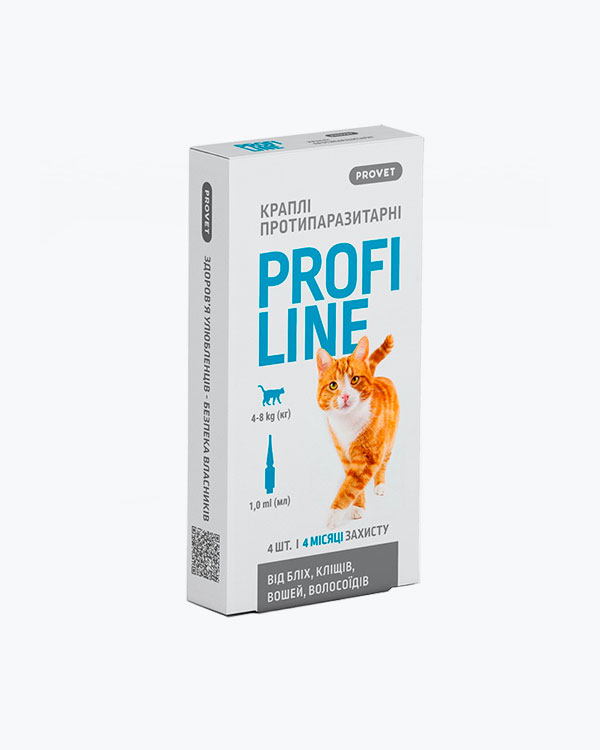 Краплі ProVET Profiline для котів, 4-8 кг, інсектоакарицид, 4 піпетки по 1 мл