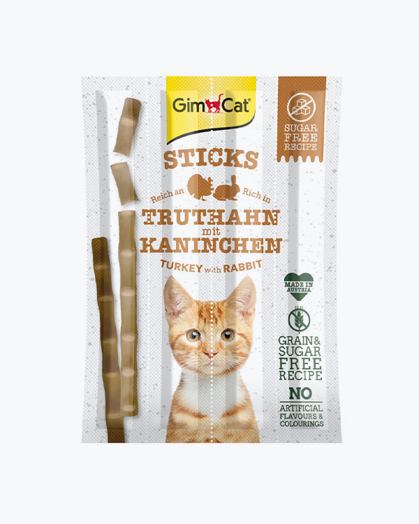 Ласощі GimCat для котів, м'ясні палички, з індичкою та кроликом, 4 шт