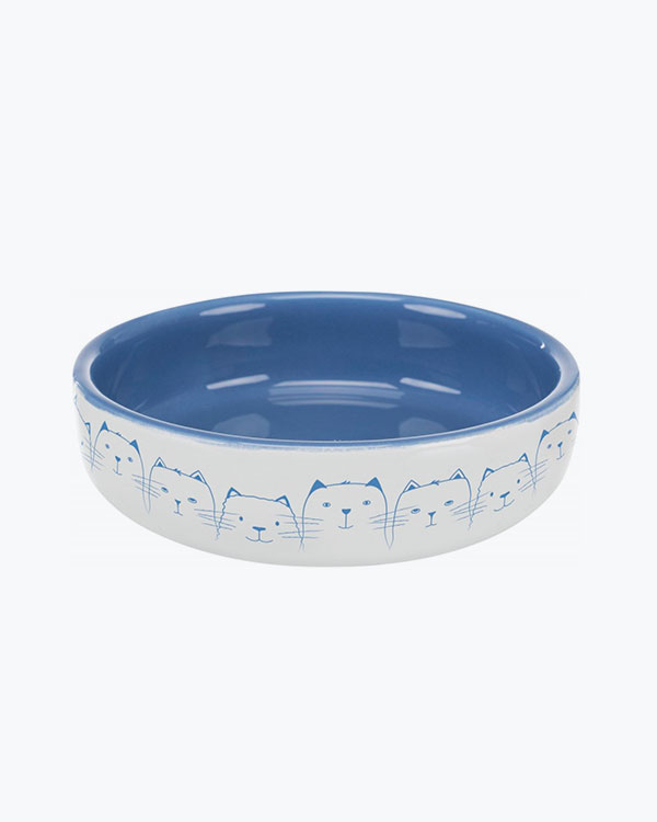 Миска Trixie Hello my little cat синя/біла для котів, короткомордих порід, керамічна, 15 см, 300 мл