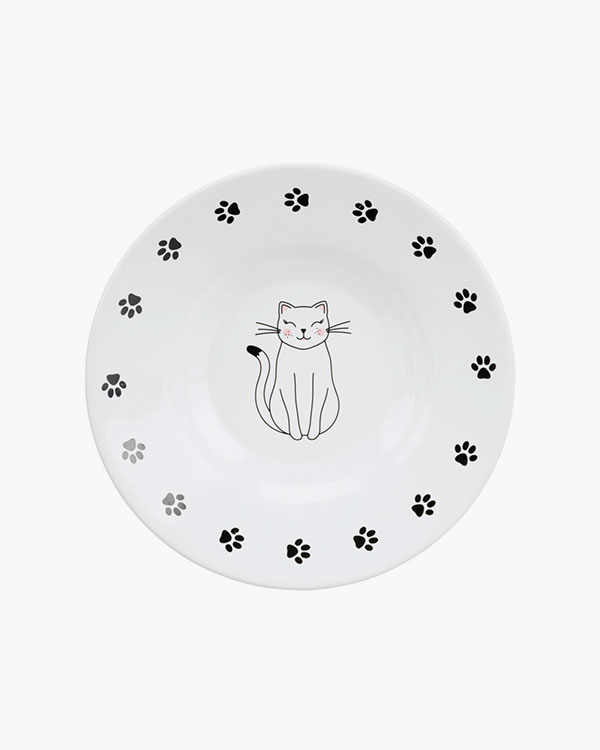 Миска Trixie для котів, керамічна, пласка з принтом, біла, 0,2 л, 15 см