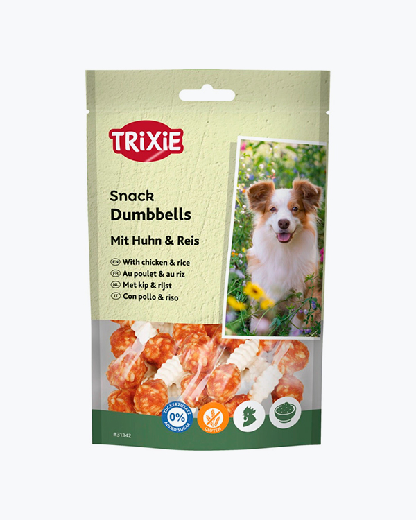Лакомство Trixie Denta Fun Chicken Chewing Dumbbells Гантель для собак, жевательная, с курицей, 100 г, 6 шт