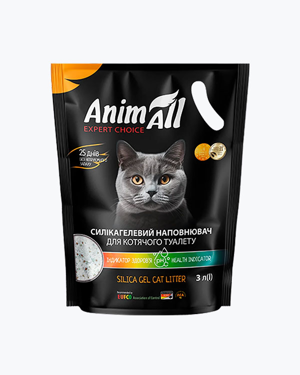 Силікагелевий наповнювач AnimAll з pH-індикатором здоров`я, для котячих туалетів, 3 л (1.2 кг)