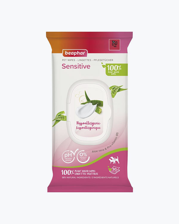 Вологі серветки Beaphar Pet Wipes Sensitive, для чутливої шкіри, для собак та котів, 30 шт