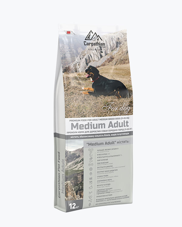 Сухий корм Carpathian Pet Food Medium Adult для собак середніх порід, з куркою та палтусом, 12 кг