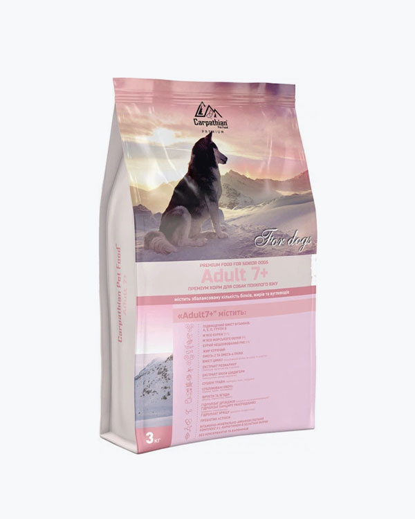 Сухий корм Carpathian Pet Food Adult 7+ для літніх собак, курка, морський окунь та рис, 3 кг