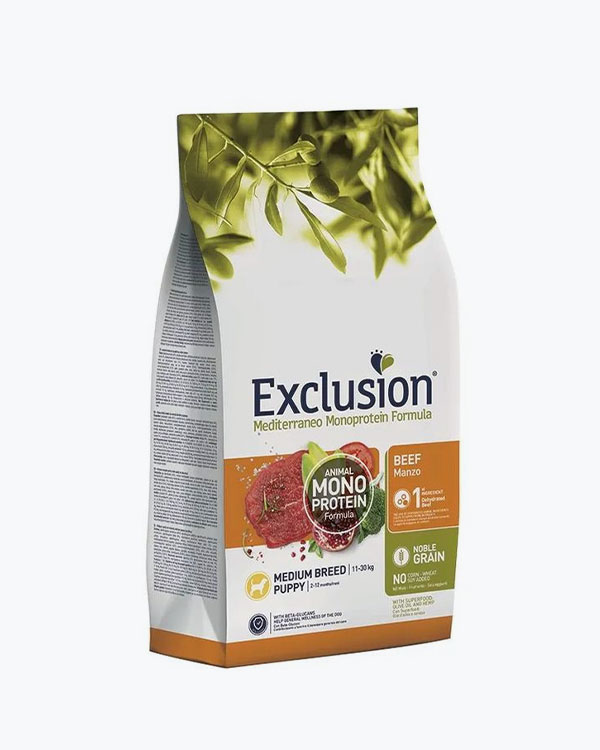 Сухий корм Exclusion Noble Grain Puppy Beef Medium Breed для цуценят середніх порід, з яловичиною, 12 кг