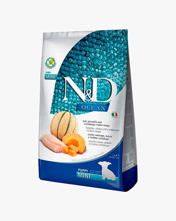 Сухой корм Farmina N&D Grain Free Ocean для щенков малых пород с треской и дыней, 7 кг